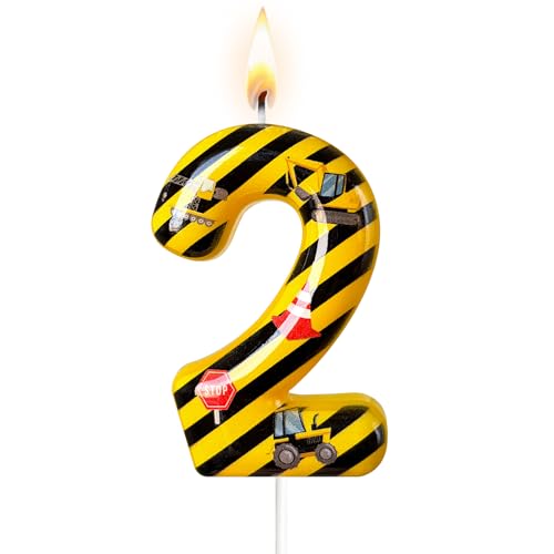 Construction Truck Number 2 Birthday Candle - Cake Topper