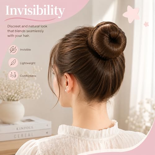 Invisible Hair Net Set for Ballet Buns (Brown, 20 Pcs with 50 U Pins)