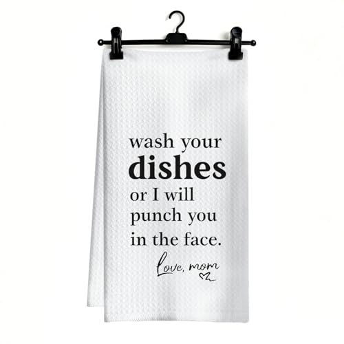 Funny Kitchen Dish Towels - 'Wash Dishes or I Will Punch You' 16x24 Inch