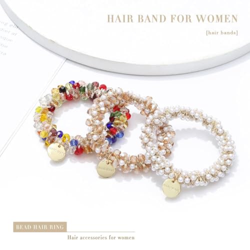 Pearl Beaded Hair Ties 3 Pack Elastic Scrunchies with Gold Charms