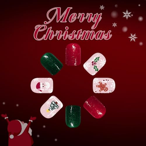 Christmas Press on Nails Short Square False Nails Holiday Designs