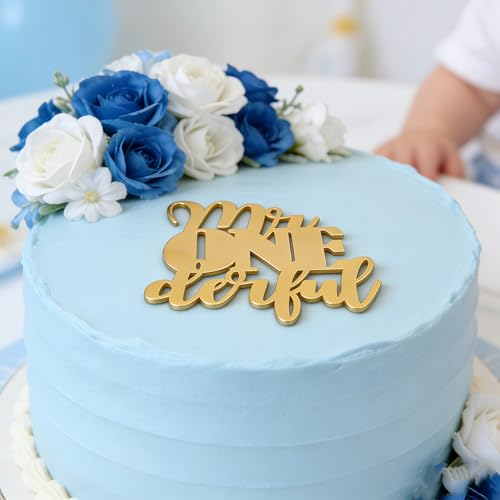 Mr. Onederful Gold Acrylic Cake Topper for Boys' 1st Birthday