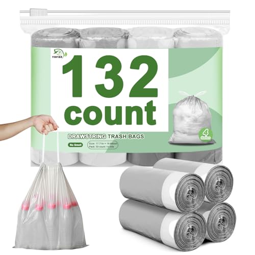YUFDA 4 Gallon Drawstring Trash Bags - 132 Count, Tear-Free Garbage Bags for Home Office