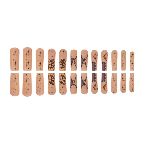 Long Square Halloween Press on Nails with Pumpkin Designs 24Pcs
