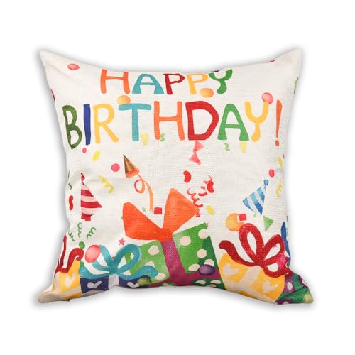 ShiQiao Spl White Happy Birthday Pillow Cover 18x18 Inch for Women Men Kids