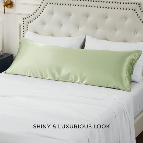 Bedsure Satin Body Pillowcase, 20" x 54" Sage Green Envelope Closure Cover