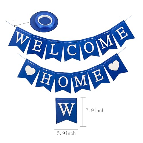 Blue Welcome Home Banner - Glitter Bunting for Baby Shower & Military Return