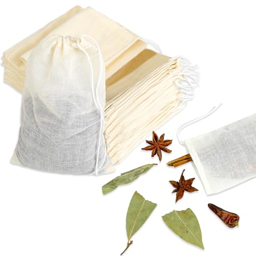 Reusable Cotton Spice & Tea Bags 30pcs 3x4 Inch Drawstring Mesh Sachets