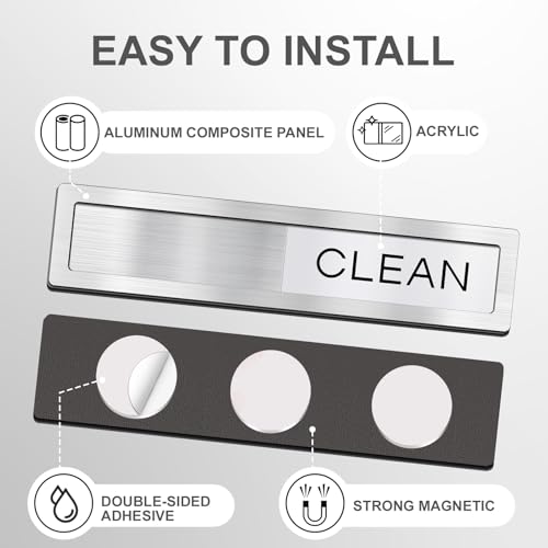 Clean Dirty Dishwasher Magnet Sign - 7.08" x 1.57" Easy Slide