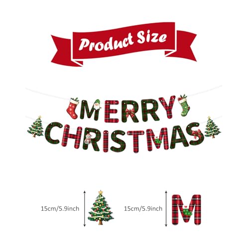 Merry Christmas Banner Red and Green Bunting for Holiday Party Decor