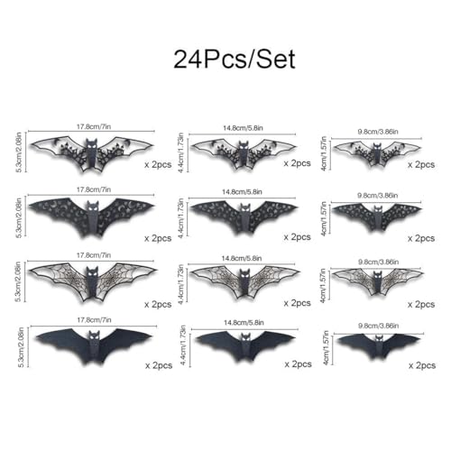 24Pcs 3D Halloween Bat Wall Decor - Removable PVC Stickers