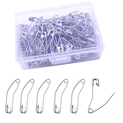 Curved Safety Pins - 100pcs Silver Nickel-Plated Steel for Quilting