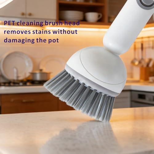 Rotating Dish Brush with Soap Dispenser - White 360° Kitchen Scrubber