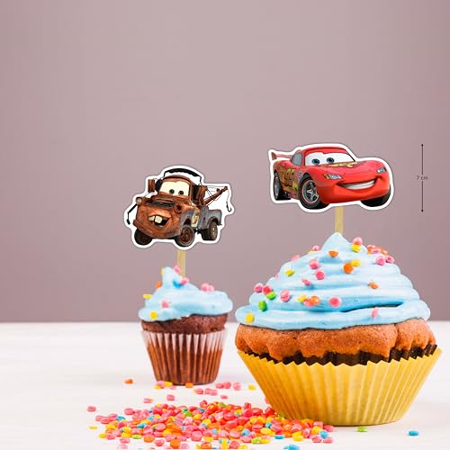 Seyal Race Car Cupcake Toppers – 24 Pcs Birthday Party Decorations