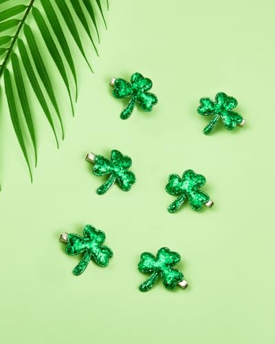 Glitter Shamrock Green Hair Clips - 6 Pack St. Patrick's Day Hairpins