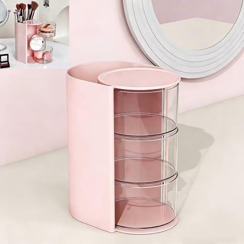 3-Tier Rotating Hair Accessories Organizer with Brush Holder - Pink