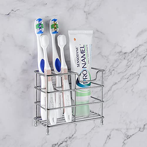 Linkidea Small Silver Wall Mount Toothbrush Holder - 5 Slots Stainless Steel Organizer for Bathroom