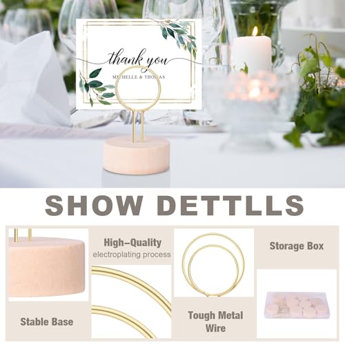 Gold Table Number Holders - Pack of 10 Metal Wire with Wood Base for Weddings & Events
