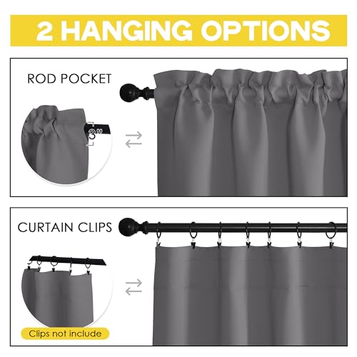 NICETOWN Grey Valance Curtains 16 inches Long Blackout Toppers Valance Living Room Kitchen Short Small Mini Little Window Curtain, 4 Panels, Rod Pocket, 42" Wide