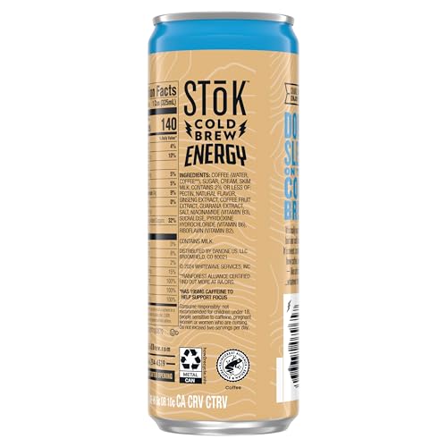 SToK Cold Brew Energy Vanilla Cream, Energy Coffee Beverage with 195mg Caffeine to Help Support Focus, Canned Coffee with B-Vitamins, Guarana and Ginseng,11 fl oz, 12pk