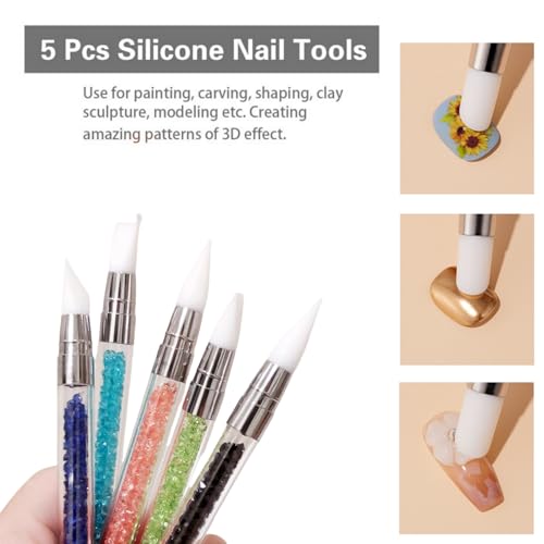 5 Pcs Silicone Nail Art Brushes Dual Tipped Carving Pens