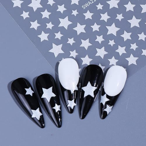 3D Self-Adhesive Nail Stickers Star Decals Red White And Blue 3 Sheets
