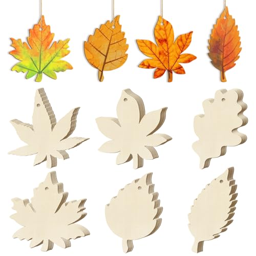 36PCS Unfinished Wooden Maple Leaf Ornaments for DIY Fall Crafts & Painting