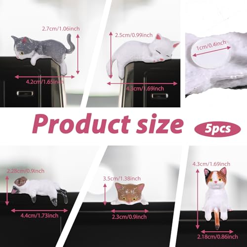 Tucnoeu 5pcs Cute Brown Cat Figurine Set for Computer Monitor & Car Decor