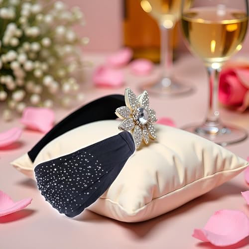 Cauaoa Black Rhinestone Makeup Headband Soft Elastic Hair Wrap