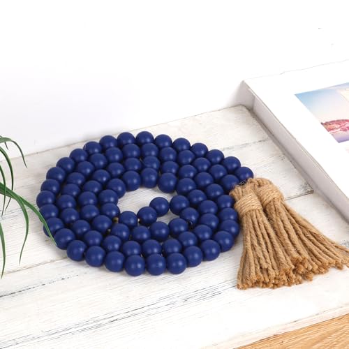 RAMIRABI 58-inch Navy Blue Wood Bead Garland - Rustic Farmhouse Decor