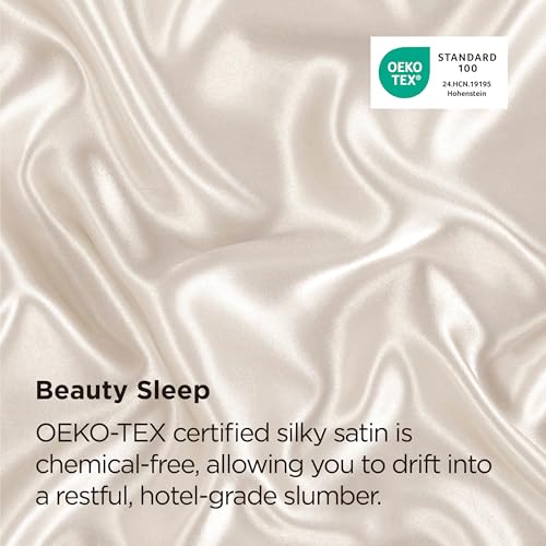 Bedsure Satin Pillowcase Set with Zipper, Queen Beige, 20x30 Inches