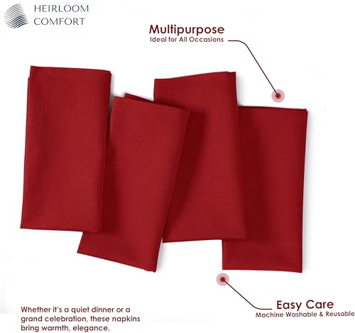Red Cloth Napkins 17 x 17 Inch Set of 12 - Soft, Absorbent, Reusable Table Linens