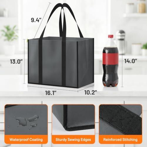 WISELIFE 35L Reusable Grocery Bags, Foldable, Gray, 3 Pack
