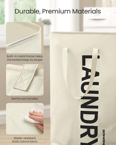 SONGMICS Cream White Laundry Hamper 80L, 2 Pack, Foldable