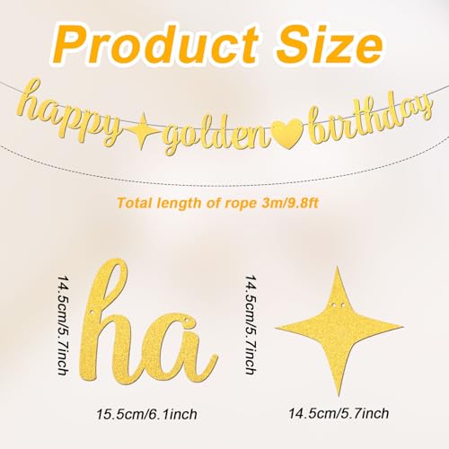 Gold Glitter Happy Birthday Banner - Adjustable Pre-Strung Decor