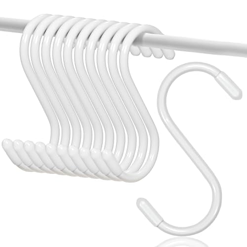 Tingheng 3-Inch Vinyl Coated S Hooks - Heavy Duty Non-Slip White (10 Pack)