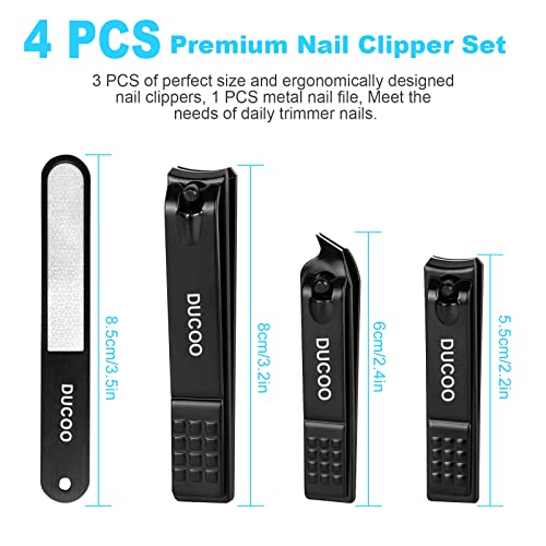 DUCOO 4-Piece Stainless Steel Nail Clipper Set with Nail File and Cutter