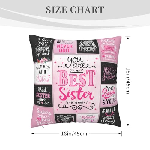 Best Sister Ever Throw Pillow Cover - 18x18 Inch Pink