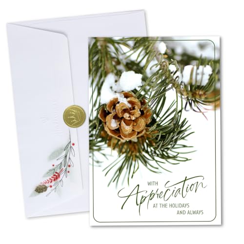 Business Holiday Greeting Cards with Pinecone Design - Pack of 25
