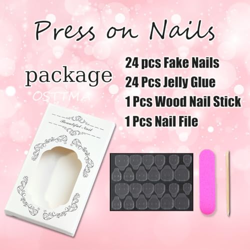3D Flower Press On Nails Medium Almond French Tip False Nails Set