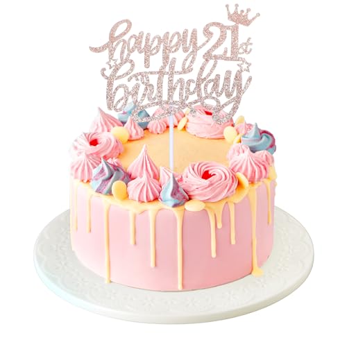 Rose Gold 21st Birthday Cake Topper - Glitter Party Decoration