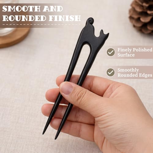 Wooden Hair Fork 3-Prong Updo Bun Holder - Handmade Ebony Sandalwood