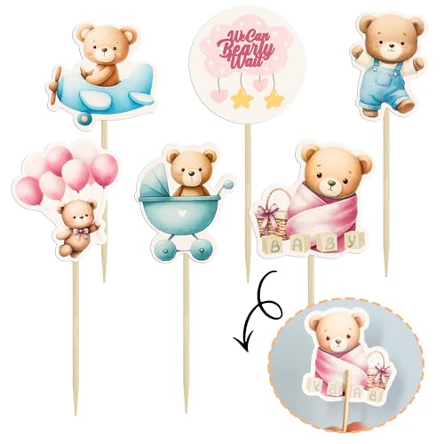 Ephlyn 36Pcs Baby Bear Cupcake Toppers for Baby Shower & Birthday
