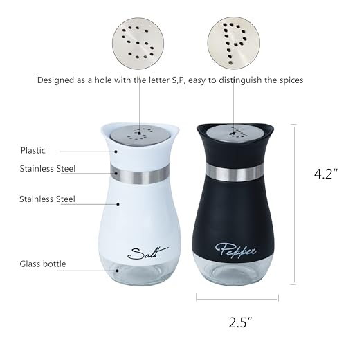 Wartter 2-Piece Salt and Pepper Shaker Set with Holder - Black & White