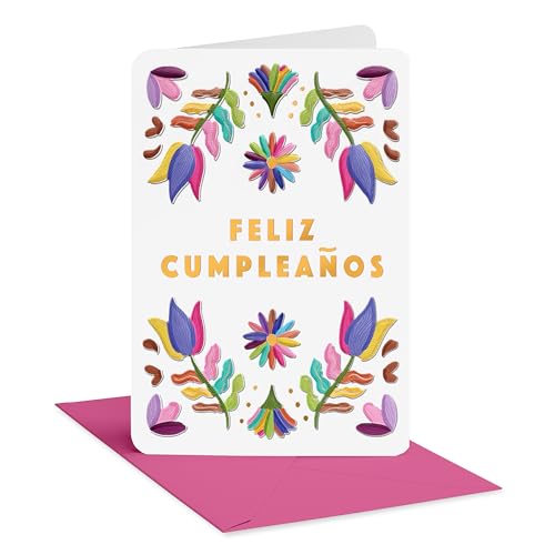American Greetings Spanish Birthday Card for Her - Colorful Flowers on White, Foil Accents