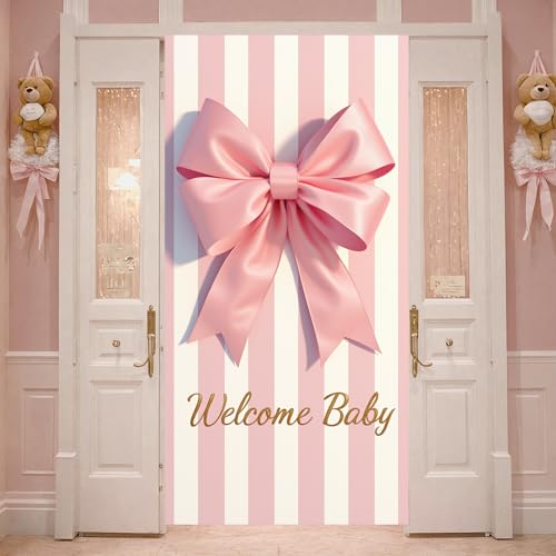 Welcome Baby Girl Door Banner with Pink Bow - 71x35 Inches