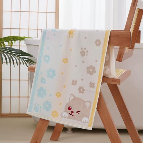 Kissvian 2-Pack Cute Cat Hand Towel Set - Soft Cotton Decorative Washcloths
