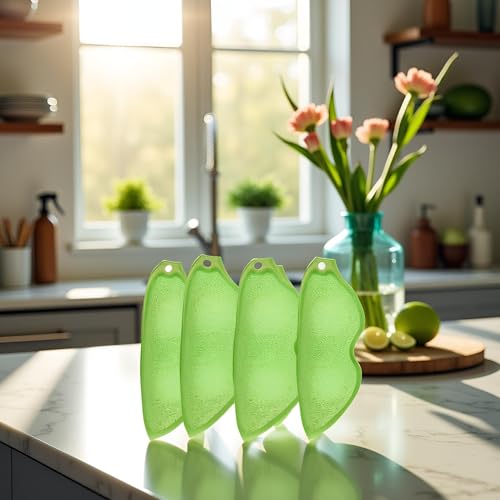 BWESOO 3 Pcs Green Bean-Shaped Multipurpose Bottle and Cleaning Sponge Set