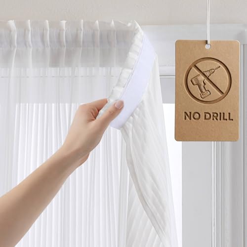 Jilron Sheer Curtains - White 27" x 41" Self-Adhesive Light Filtering