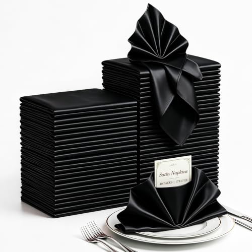 Black Satin Napkins 17x17 Inch Set of 40 - Elegant Table Decor